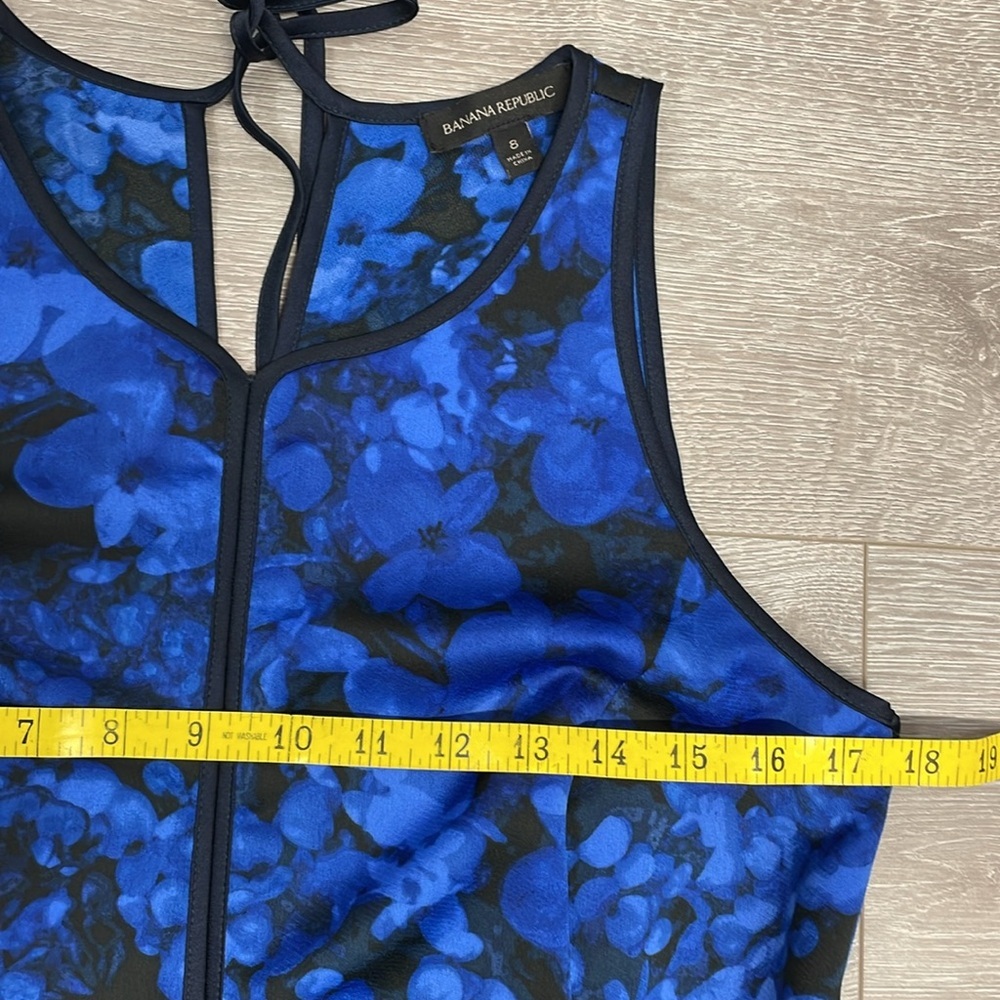 Banana Republic Kristi Black Blue Floral Sleeveless Tie Back Dress Pockets 8 - Picture 8 of 16